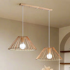 2 Light Natural Wood Polygonal Pendant Light for Kitchen