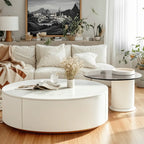 Slate Top White Round Modern Wood Drawer Coffee Table