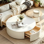 Slate Top White Round Modern Wood Drawer Coffee Table