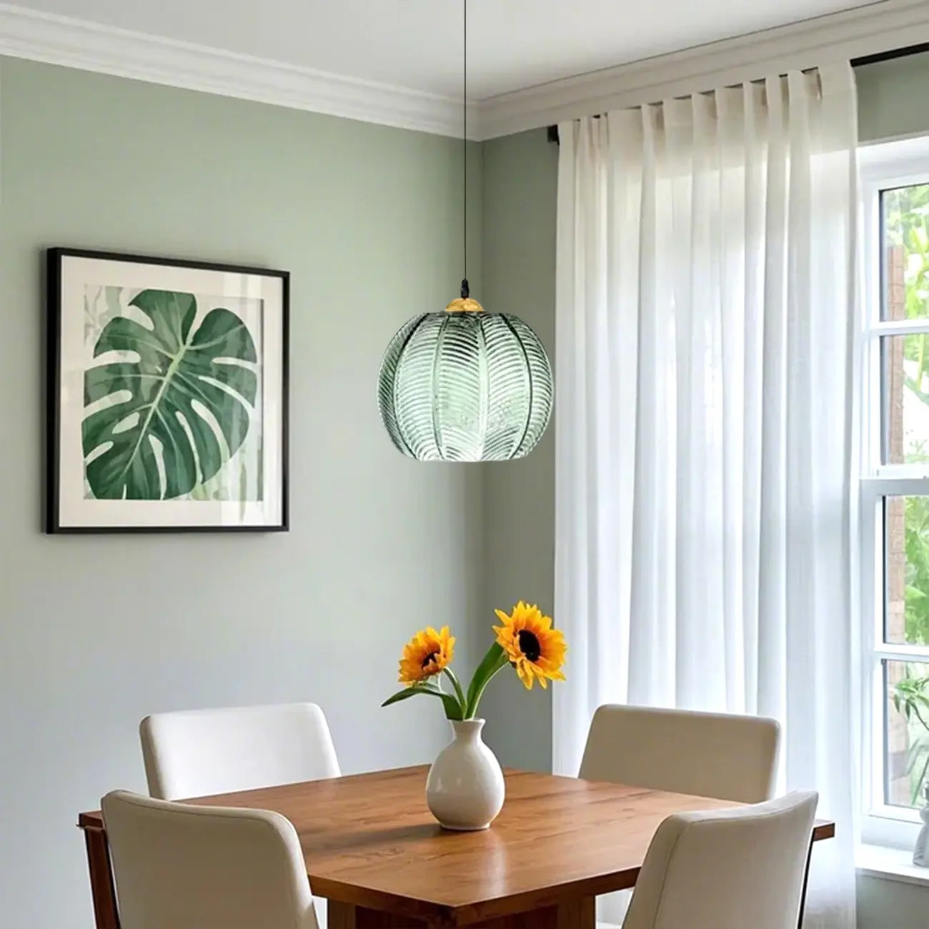 Modern Green Glass Leaf-Inspired Globe Pendant Light