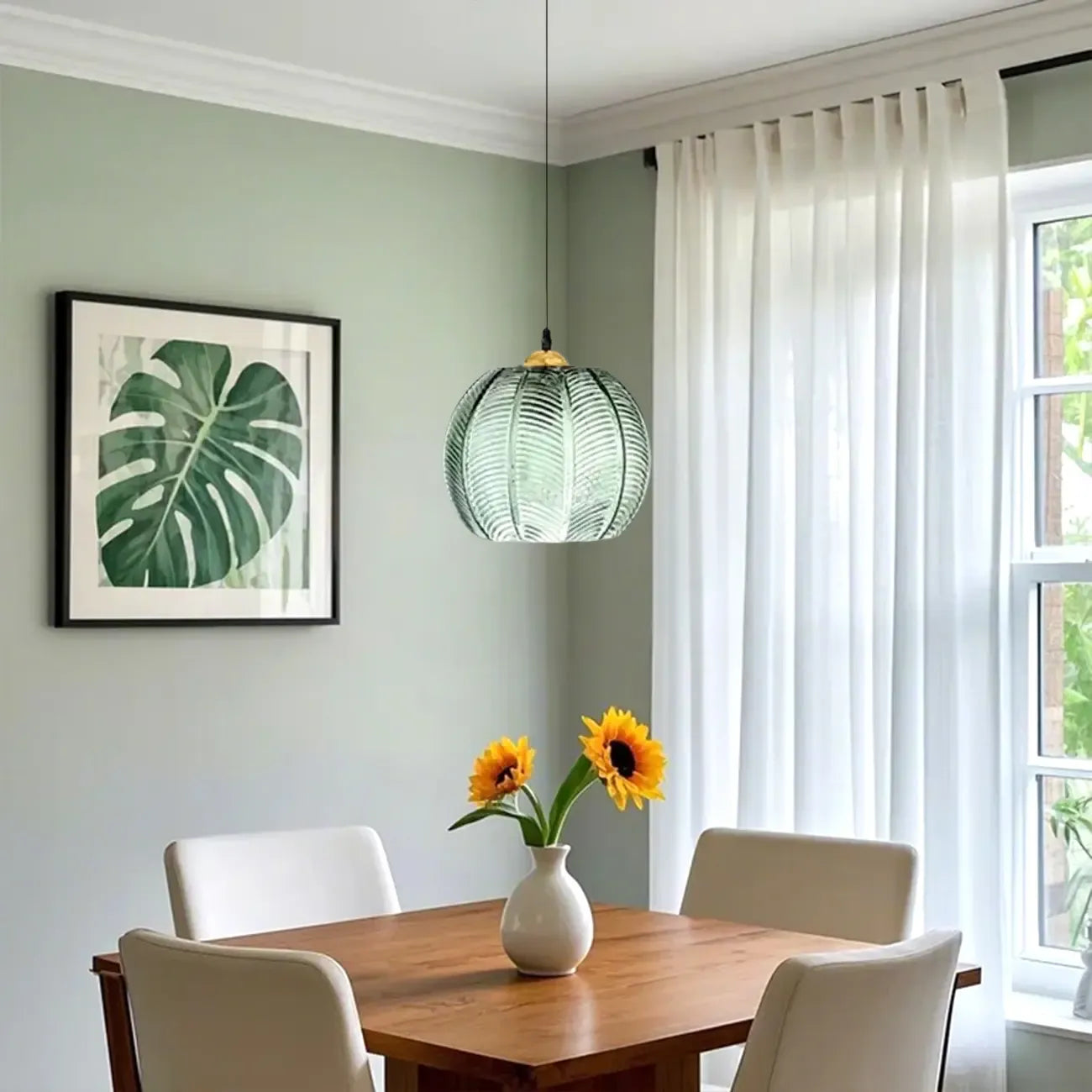 Modern Green Glass Leaf-Inspired Globe Pendant Light