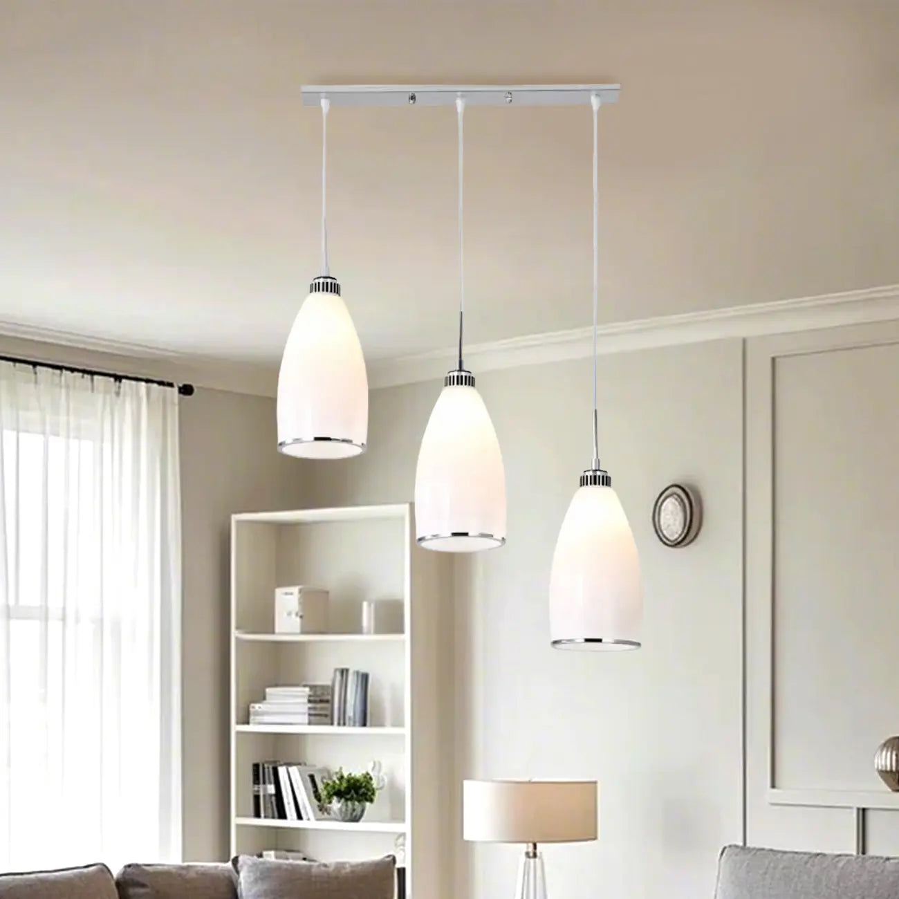 Simple White Vitreous 3 Lights Island Pendant Light for Kitchen