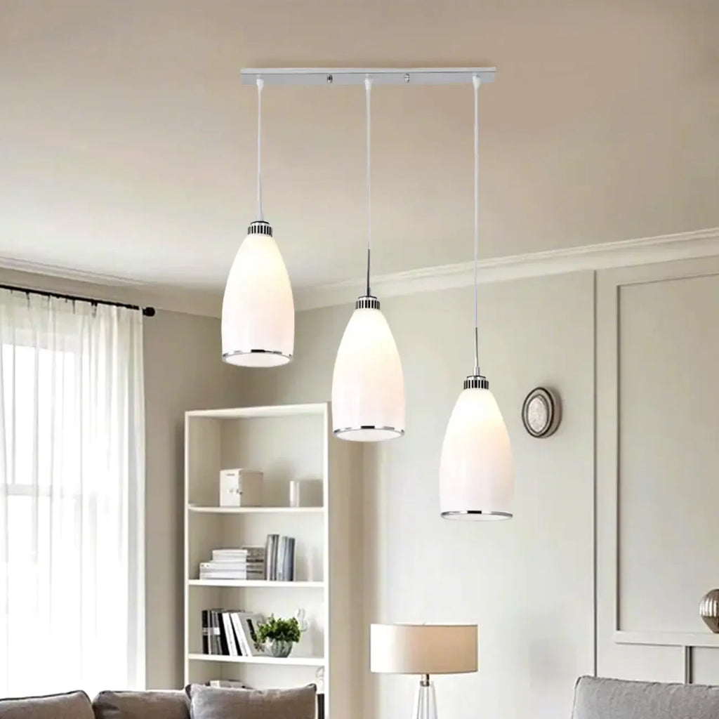 Simple White Vitreous 3 Lights Island Pendant Light for Kitchen