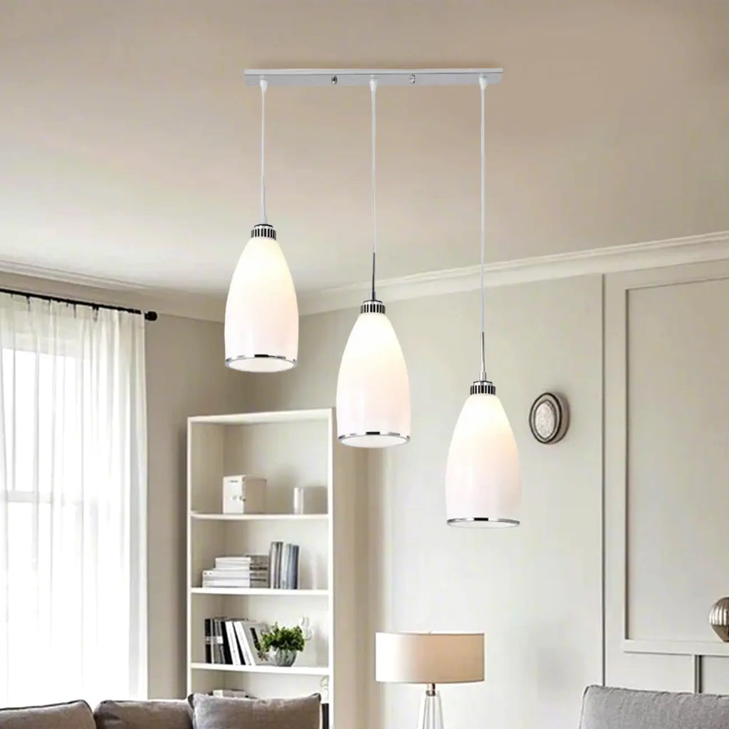 Simple White Vitreous 3 Lights Island Pendant Light for Kitchen