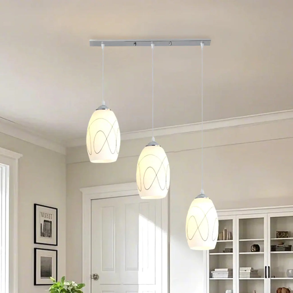 Simple White Vitreous 3 Lights Island Pendant Light for Kitchen