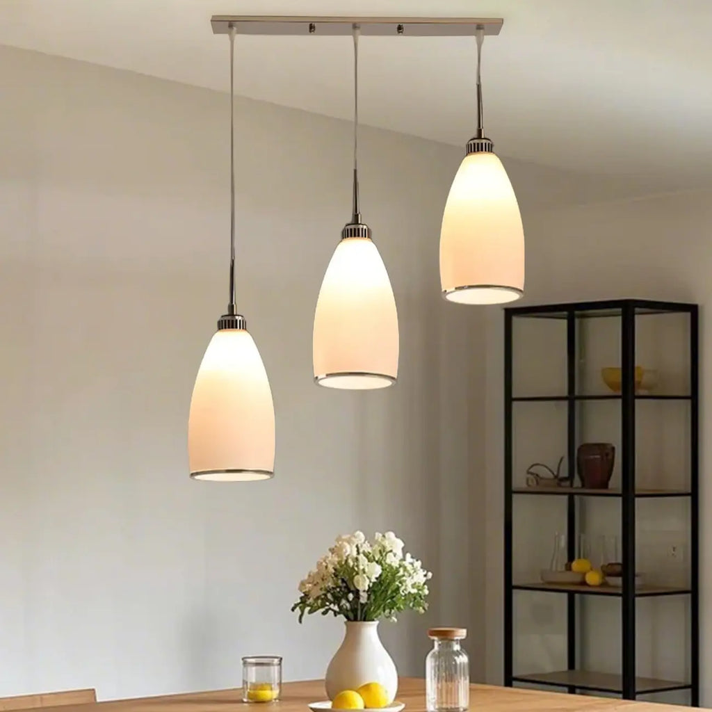 Simple White Vitreous 3 Lights Island Pendant Light for Kitchen