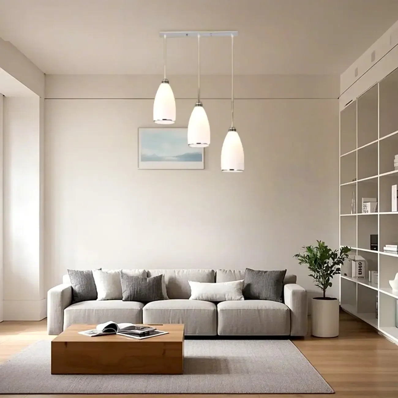 Simple White Vitreous 3 Lights Island Pendant Light for Kitchen