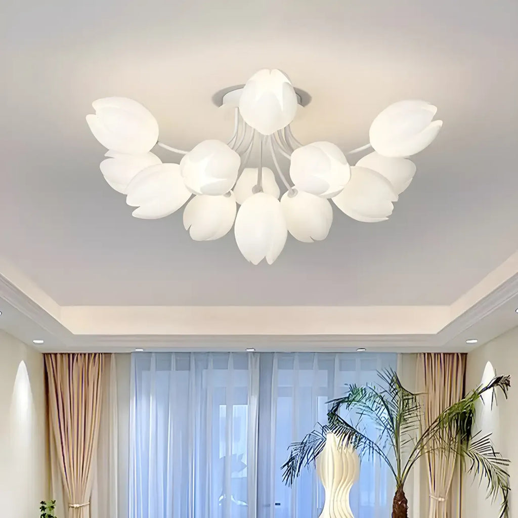 Minimalist Resin White Flower Semi Flush Mount Ceiling Light