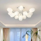 Minimalist Resin White Flower Semi Flush Mount Ceiling Light