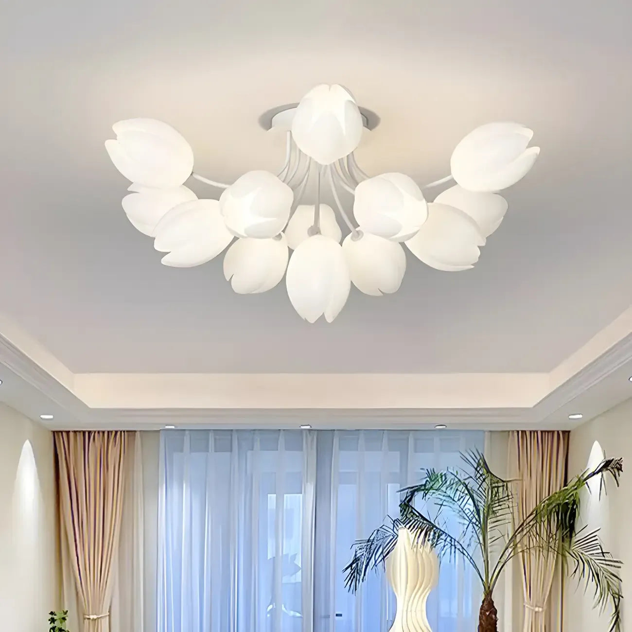 Minimalist Resin White Flower Semi Flush Mount Ceiling Light