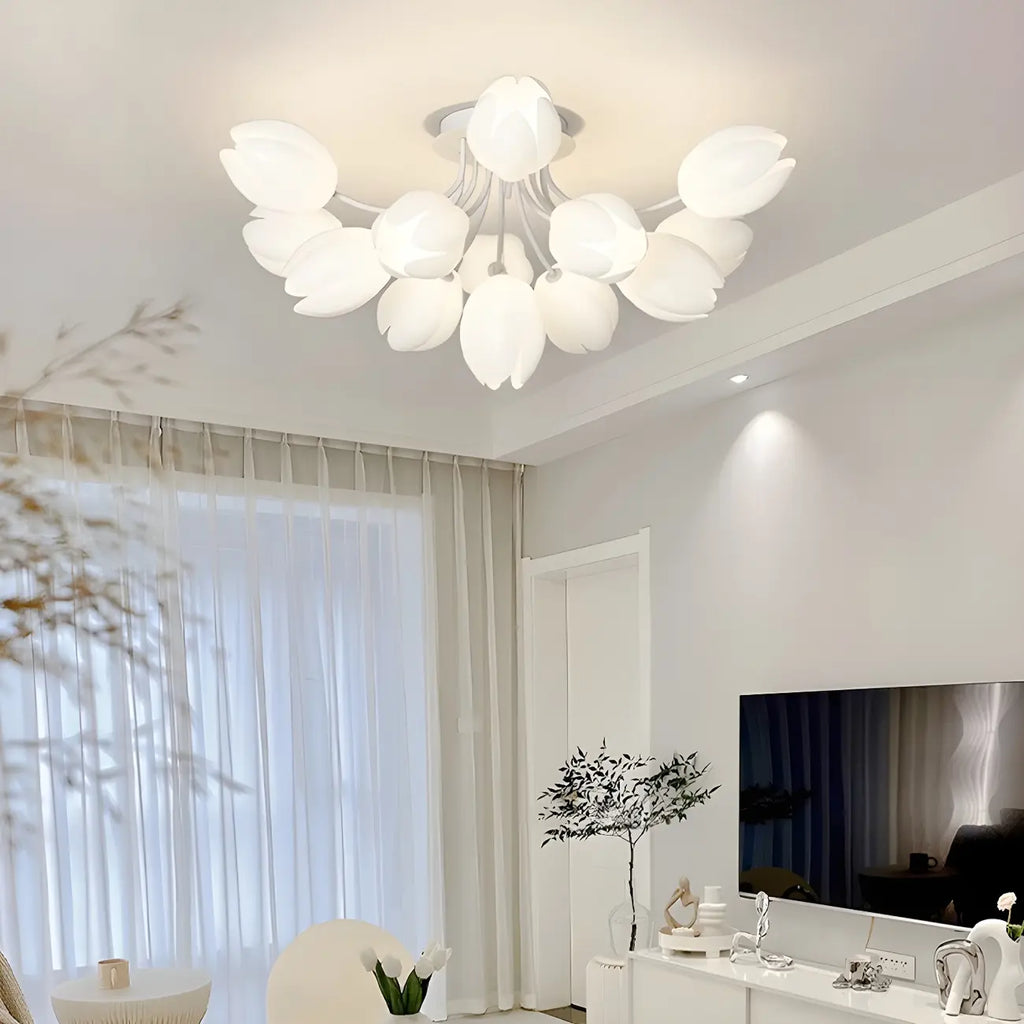Minimalist Resin White Flower Semi Flush Mount Ceiling Light