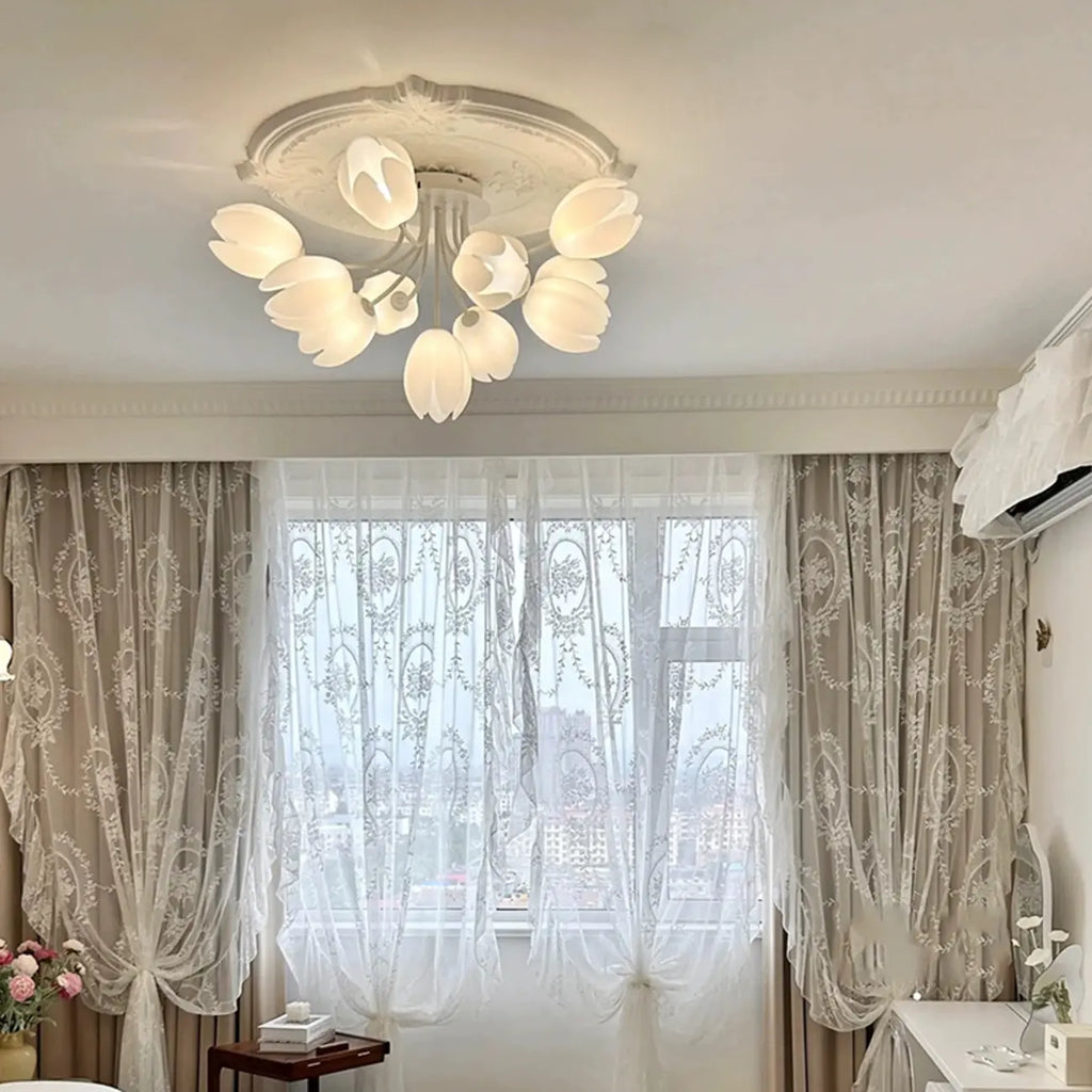 Minimalist Resin White Flower Semi Flush Mount Ceiling Light