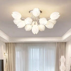 Minimalist Resin White Flower Semi Flush Mount Ceiling Light