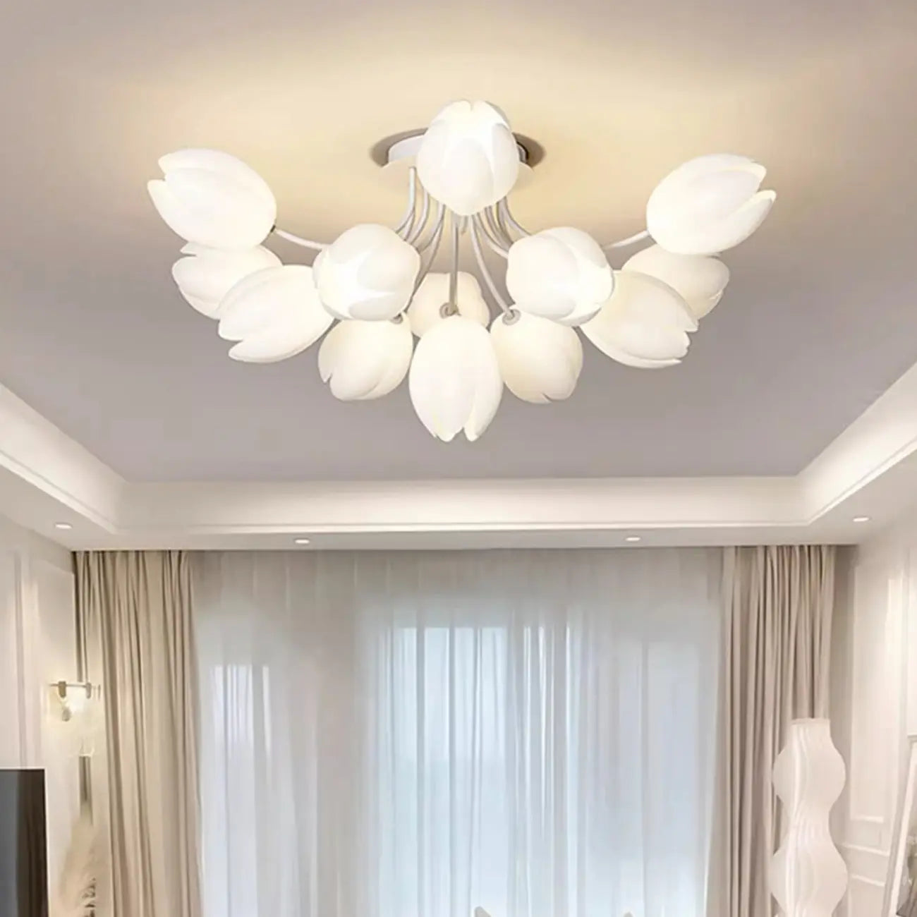 Minimalist Resin White Flower Semi Flush Mount Ceiling Light