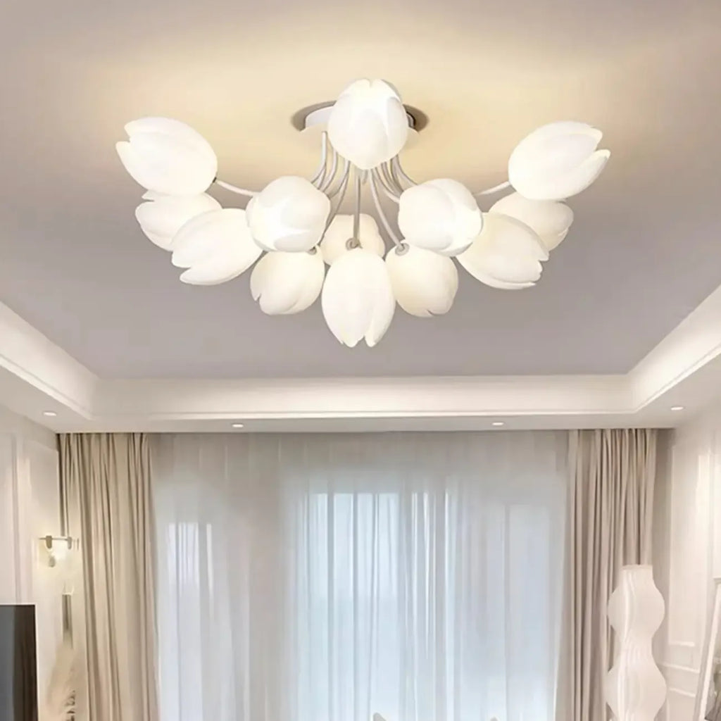 Minimalist Resin White Flower Semi Flush Mount Ceiling Light