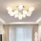 Minimalist Resin White Flower Semi Flush Mount Ceiling Light