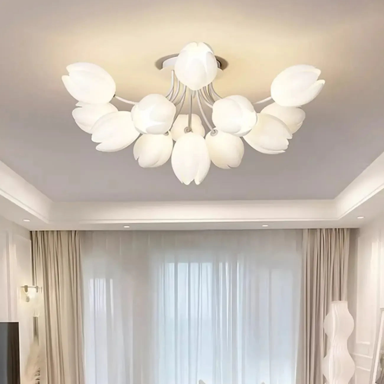 Minimalist Resin White Flower Semi Flush Mount Ceiling Light