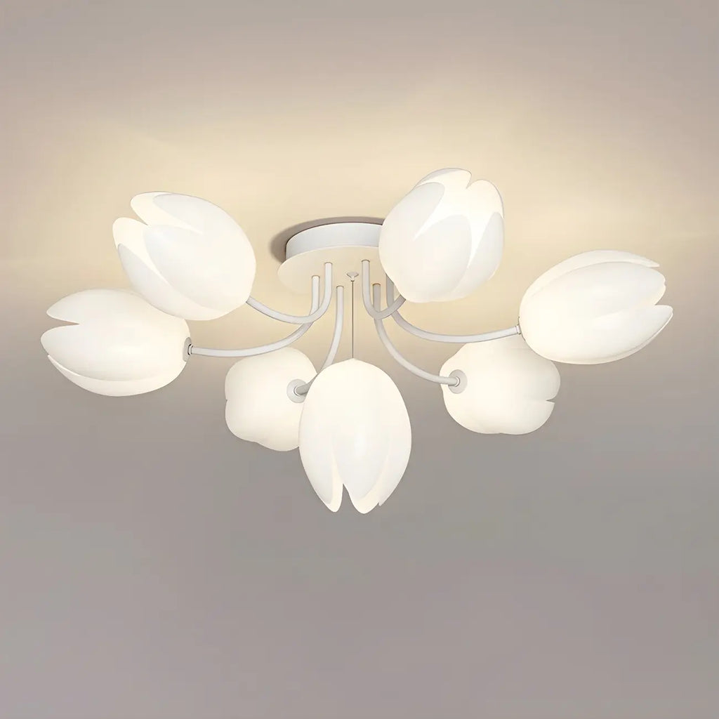 Minimalist Resin White Flower Semi Flush Mount Ceiling Light