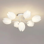 Minimalist Resin White Flower Semi Flush Mount Ceiling Light
