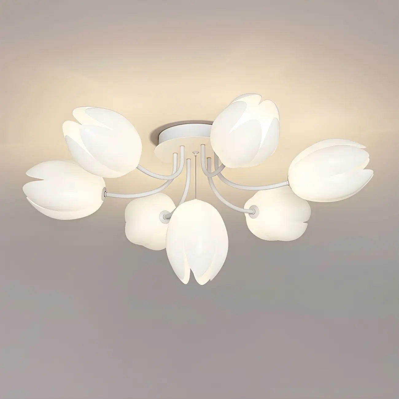 Minimalist Resin White Flower Semi Flush Mount Ceiling Light