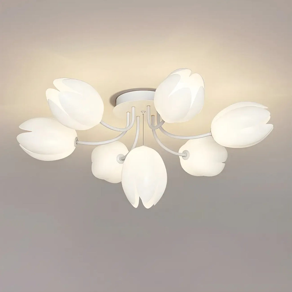 Minimalist Resin White Flower Semi Flush Mount Ceiling Light
