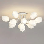 Minimalist Resin White Flower Semi Flush Mount Ceiling Light