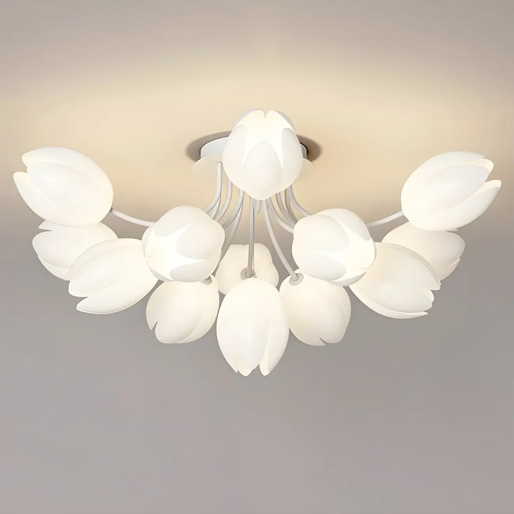 Minimalist Resin White Flower Semi Flush Mount Ceiling Light