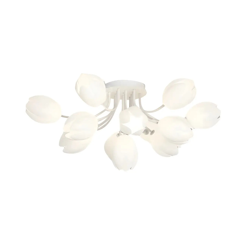 Minimalist Resin White Flower Semi Flush Mount Ceiling Light