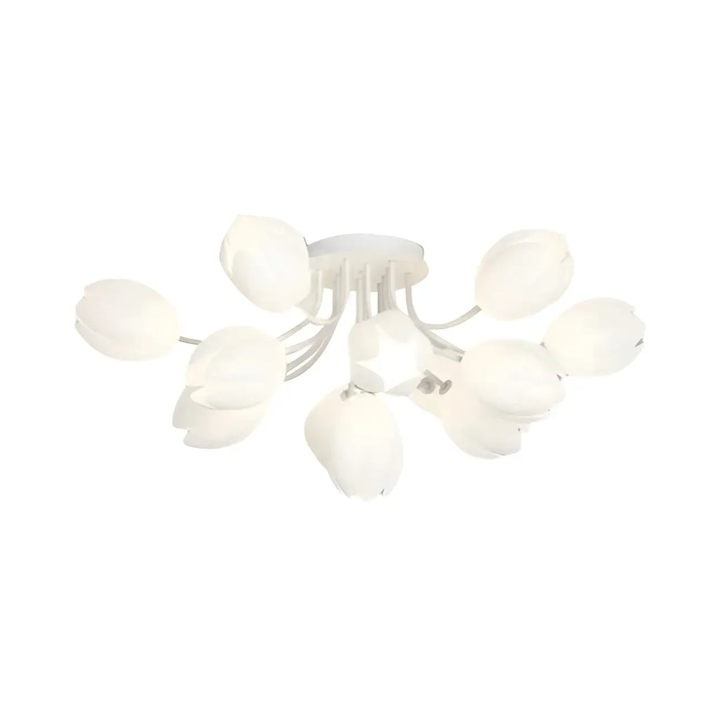 Minimalist Resin White Flower Semi Flush Mount Ceiling Light