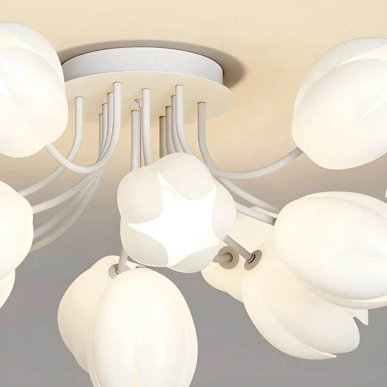 Minimalist Resin White Flower Semi Flush Mount Ceiling Light