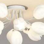 Minimalist Resin White Flower Semi Flush Mount Ceiling Light