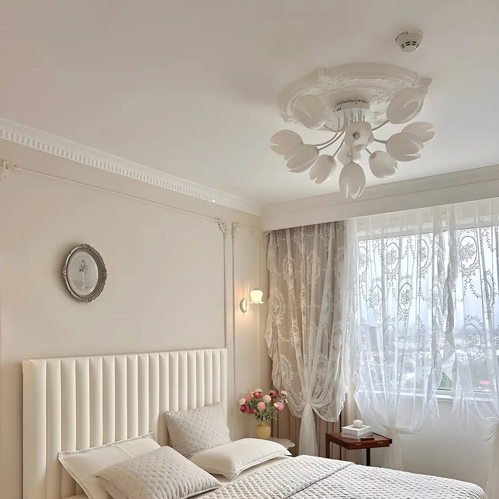 Minimalist Resin White Flower Semi Flush Mount Ceiling Light
