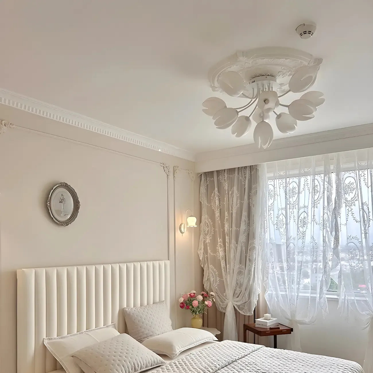 Minimalist Resin White Flower Semi Flush Mount Ceiling Light