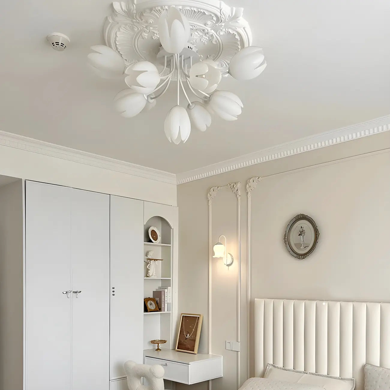 Minimalist Resin White Flower Semi Flush Mount Ceiling Light