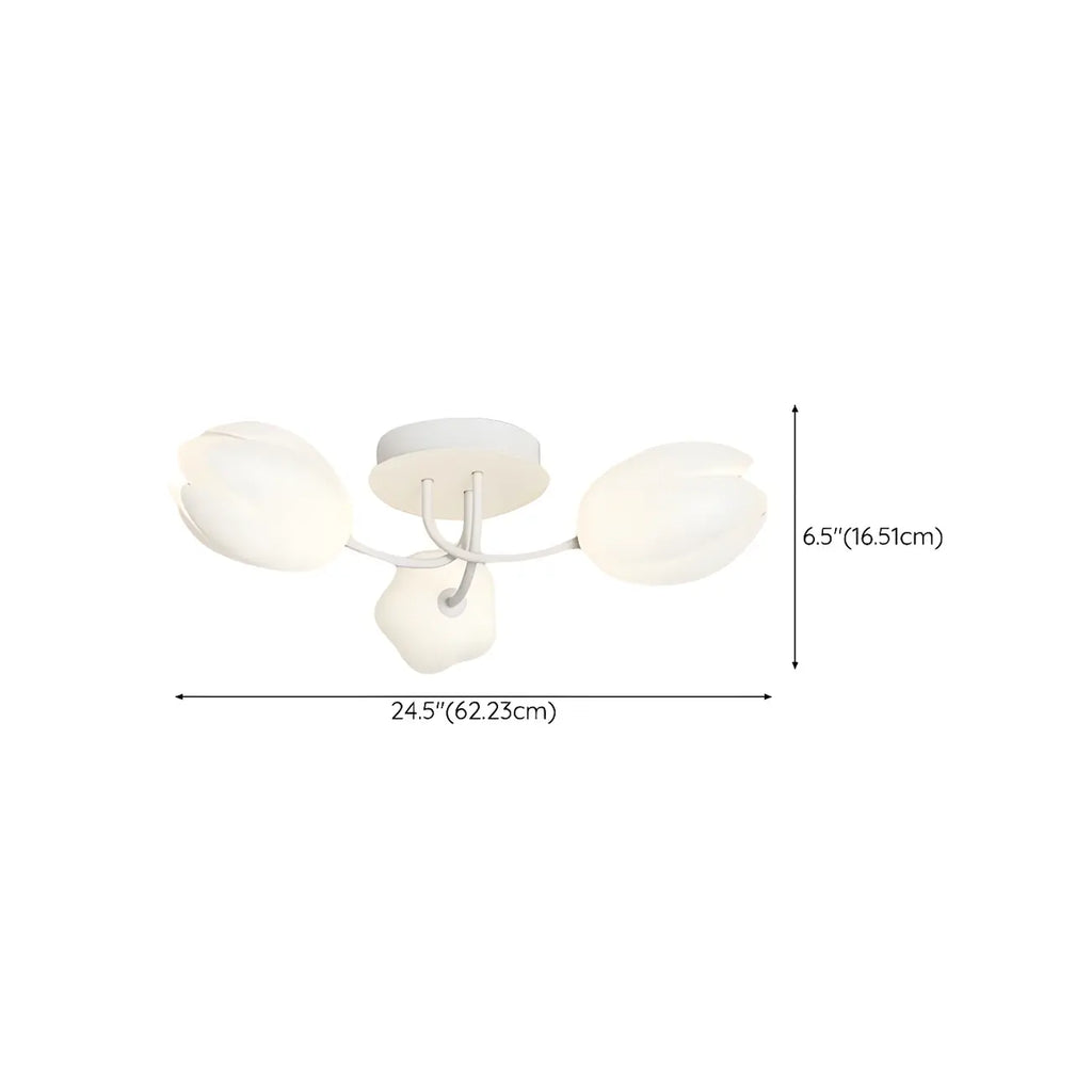 Minimalist Resin White Flower Semi Flush Mount Ceiling Light