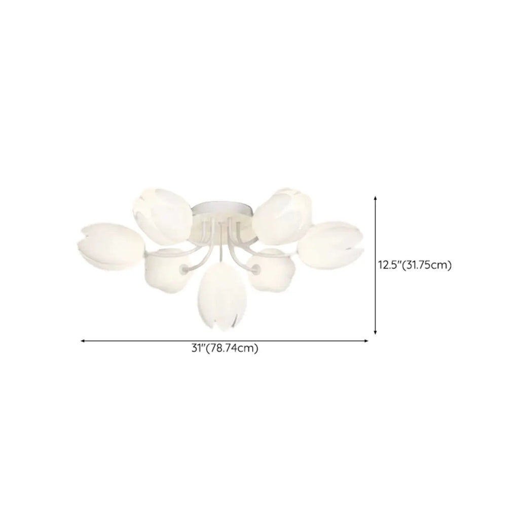 Minimalist Resin White Flower Semi Flush Mount Ceiling Light