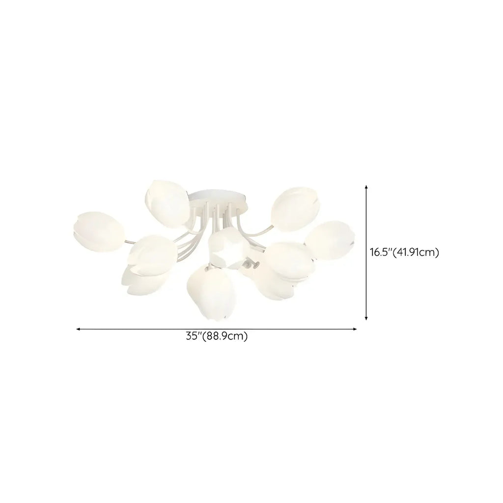 Minimalist Resin White Flower Semi Flush Mount Ceiling Light