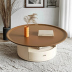 White Round Modern Wood Coffee Table with Storage
