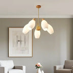 Modern Adjustable White Chandelier with Glass Shades