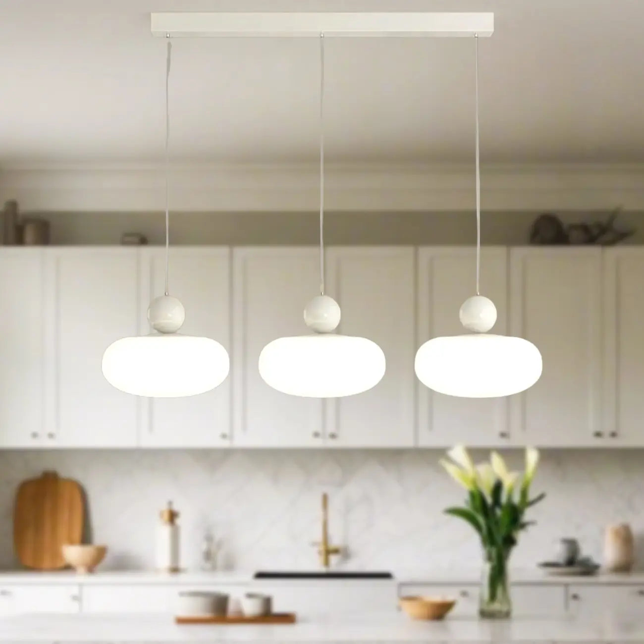 Modern 3 Light Milky Glass LED Pendant Light for Dining Room