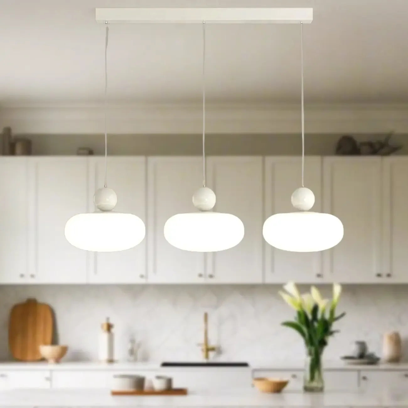 Modern 3 Light Milky Glass LED Pendant Light for Dining Room