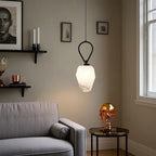 White Glass Pendant Light with Long Cord for Bedside
