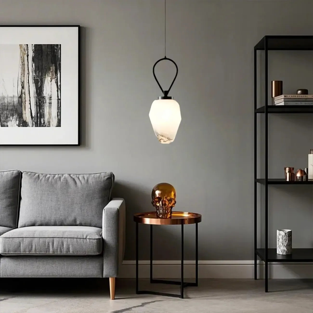 White Glass Pendant Light with Long Cord for Bedside