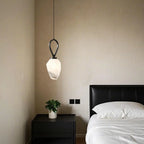 White Glass Pendant Light with Long Cord for Bedside