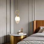 White Glass Pendant Light with Long Cord for Bedside