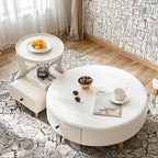 White Round Elegant Modern Wood Drawer Coffee Table