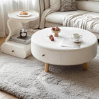 White Round Elegant Modern Wood Drawer Coffee Table