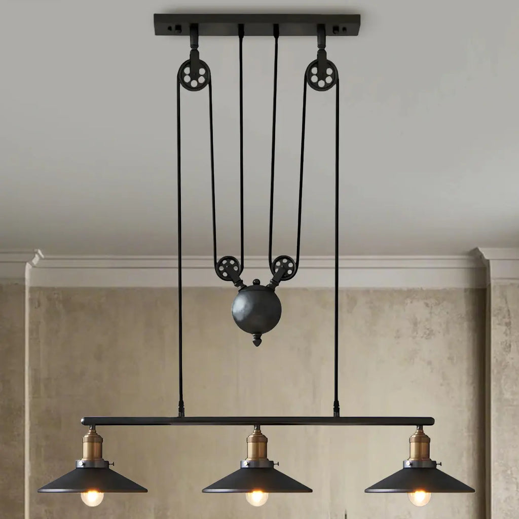 Industrial Black Metal Pulley Pendant Light for Kitchen