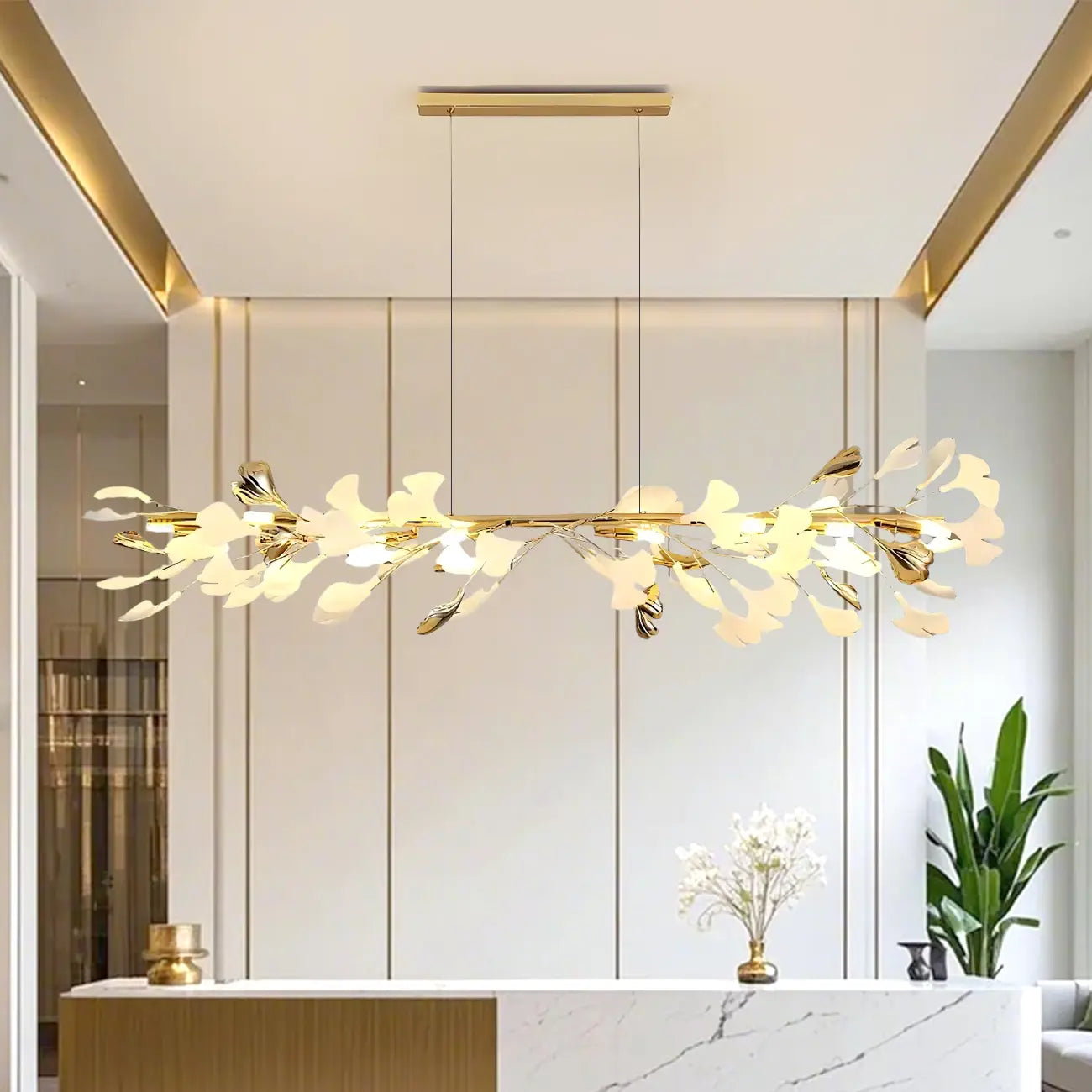 Adjustable Modern White 8-Light Leaf Island Light