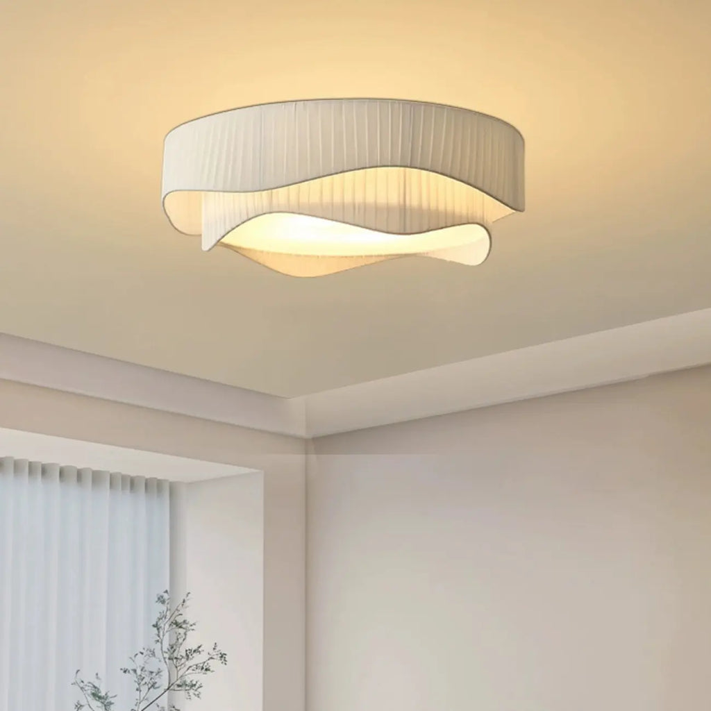 Modern White Tier Fabric Drum Chandelier with Adjustable Height